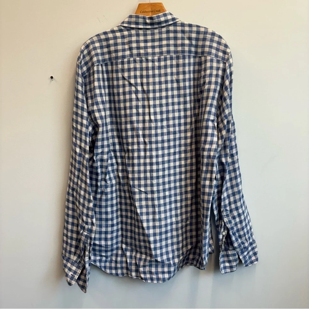 J. Crew Large Baird McNutt Linen Button Down Shirt Blue White check